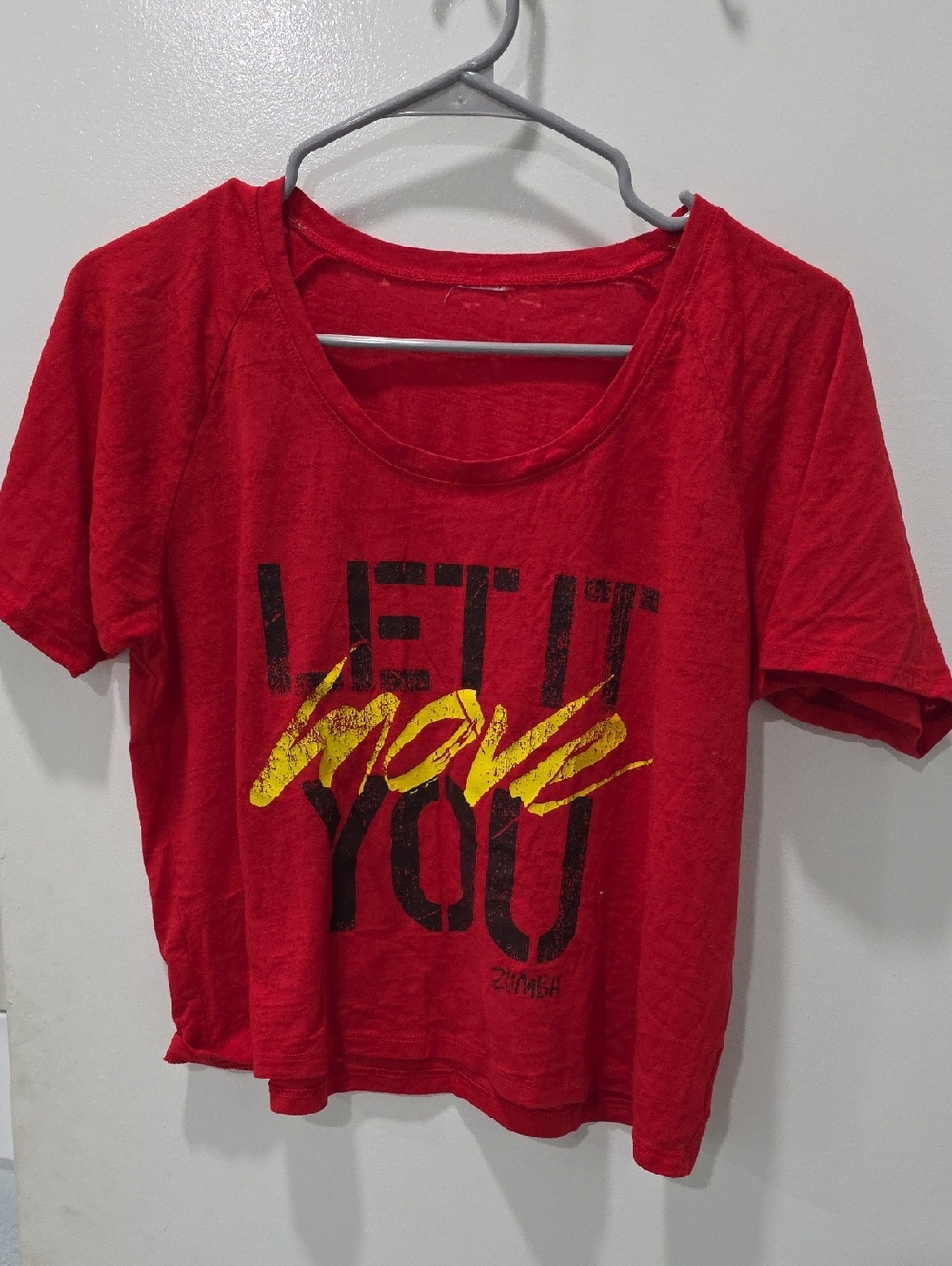 Zumba Fitness Red Crop Tee with Yellow & Black Graphic